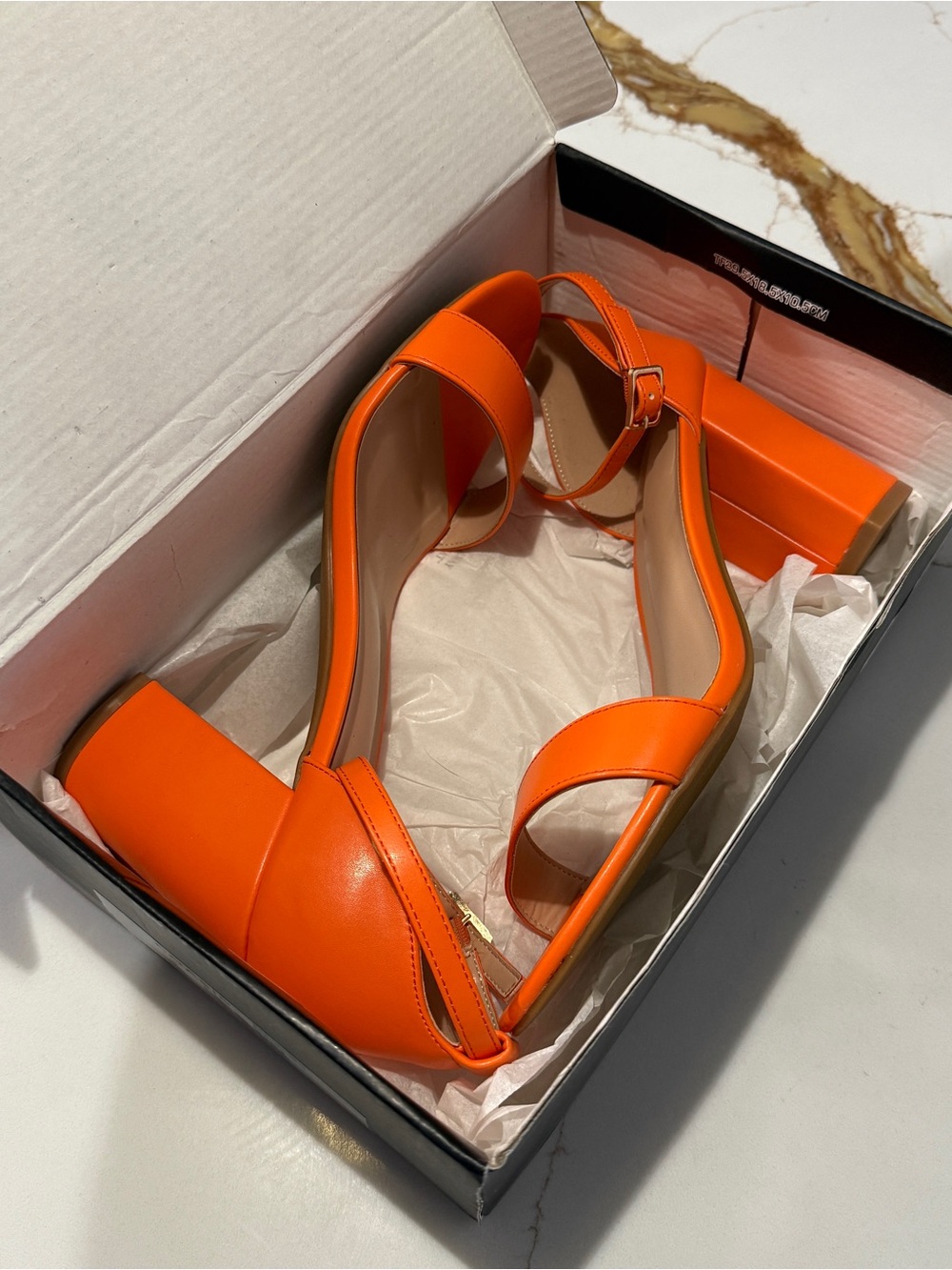 Oasis Bright Orange Block Heel Sandals with Ankle Strap